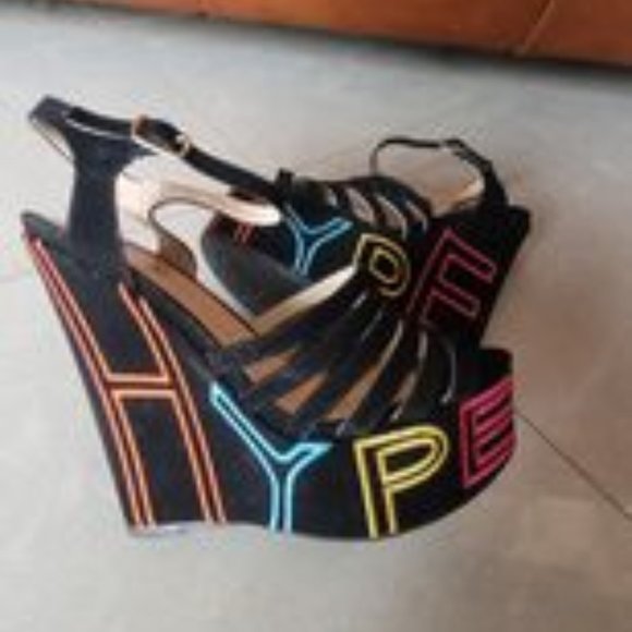 NEW black suede strappy platform wedges - Picture 1 of 3